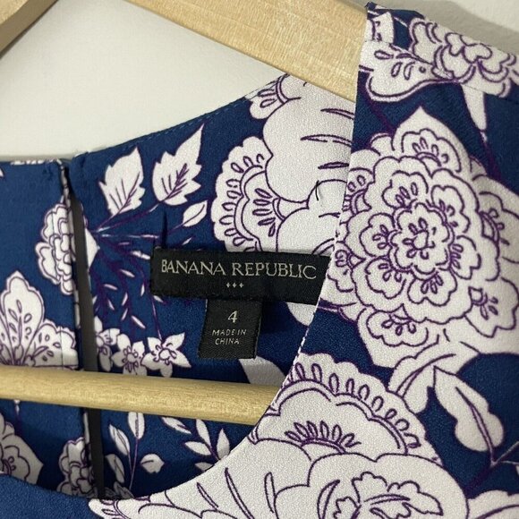 Banana Republic A Line Dress Sz 4 Blue Floral Sleeveless Pencil Sheath Wedding - Picture 9 of 10